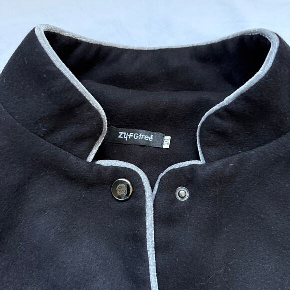 ZYFG Military Inspired Jacket, Snap Front, Black w/ Grey Piping, Euro size XXL - Picture 2 of 7